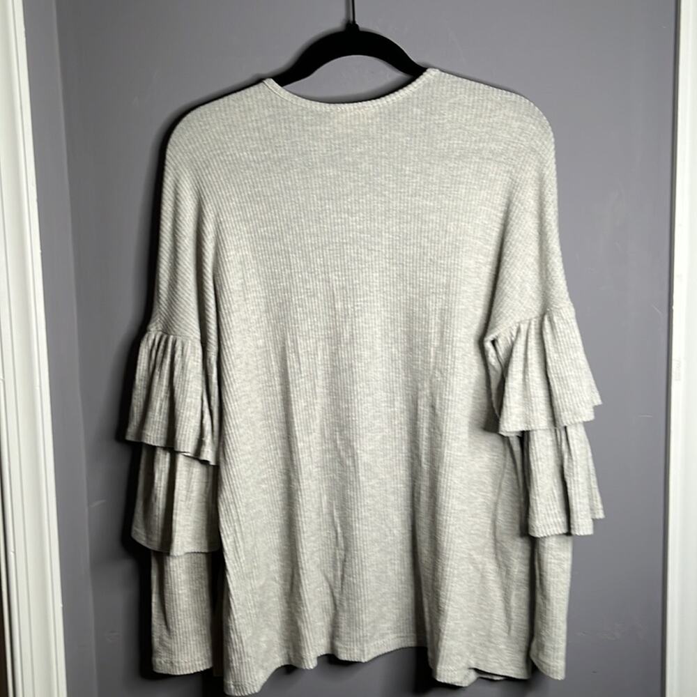 Vestique Gray Ribbed Open Cardigan Ruffle Sleeves Size Small - Picture 4 of 5